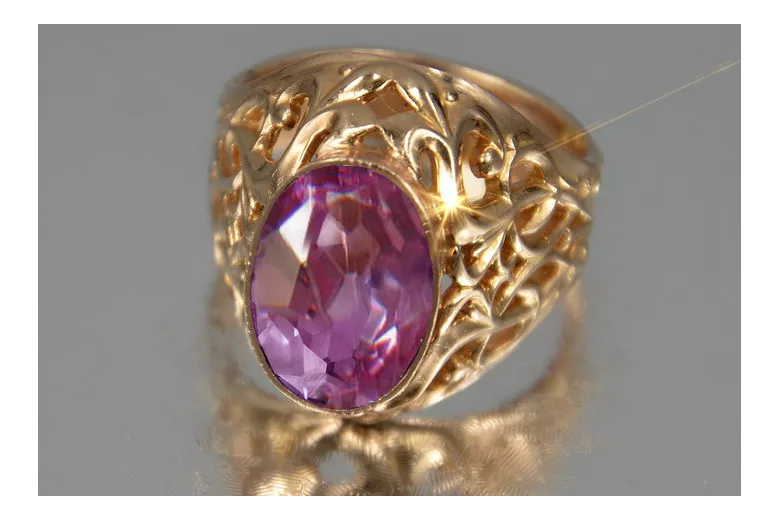 Russisch Sowjetrosa 14 Karat 585 Gold Alexandrit Rubin Smaragd Saphir Zirkon Ring vrc347