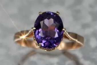 Soviet 14k 585 Zlatý ruský Ring of Pink Gold s Alexandryt Rubin Sapphire Emerald Zirkón VRC354