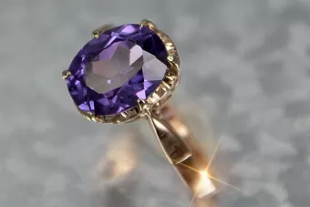 Soviet 14k 585 Zlatý ruský Ring of Pink Gold s Alexandryt Rubin Sapphire Emerald Zirkón VRC354