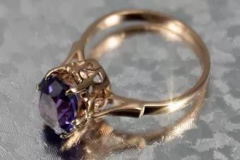 Soviet 14k 585 Zlatý ruský Ring of Pink Gold s Alexandryt Rubin Sapphire Emerald Zirkón VRC354