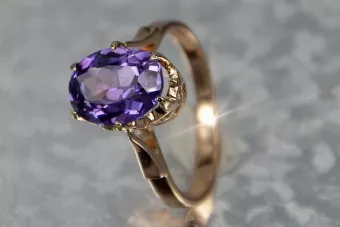 Soviet 14k 585 Zlatý ruský Ring of Pink Gold s Alexandryt Rubin Sapphire Emerald Zirkón VRC354