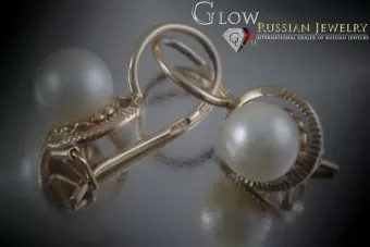 Boucles d’oreilles en perles d’or rose soviétique 14k 585 vepr001