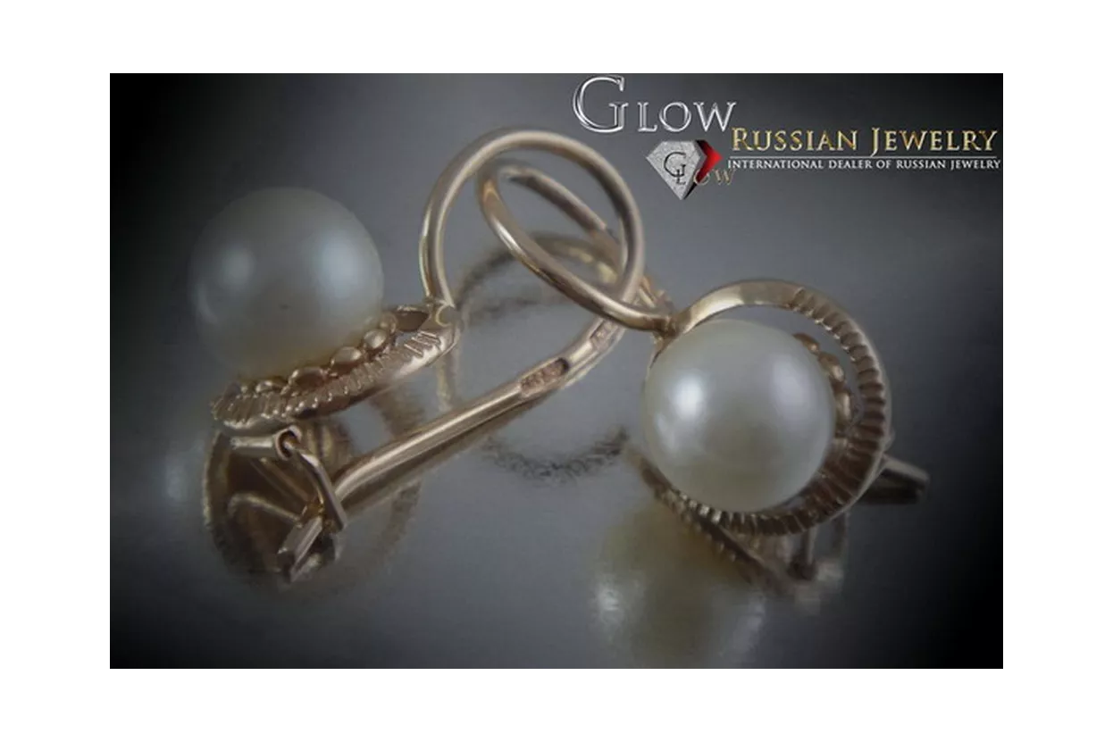 Pendientes de perlas de oro rosa rosa rusa soviética 14k 585