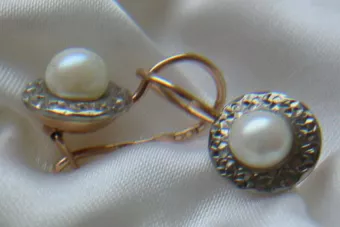 Rosa rusa Pendientes de perlas de oro soviético vepr005