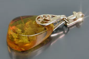 Ruso Soviet rosa 14k 585 oro ámbar colgante vpab002