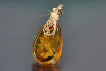 Ruso Soviet rosa 14k 585 oro ámbar colgante vpab002