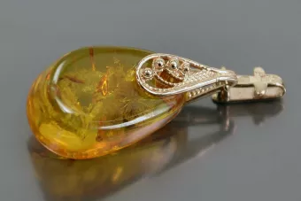 Ruso Soviet rosa 14k 585 oro ámbar colgante vpab002