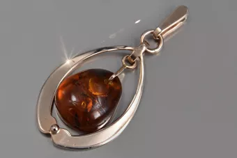 Ruso Soviet rosa 14k 585 oro ámbar colgante vpab003