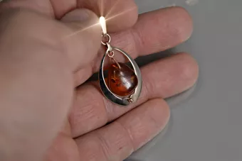 Vintage rose 14k 585 gold amber pendant vpab003