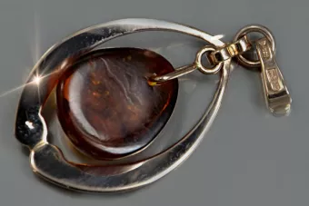 Ruso Soviet rosa 14k 585 oro ámbar colgante vpab003