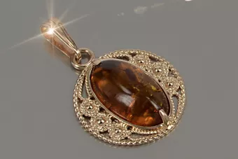 Ruso Soviet rosa 14k 585 oro ámbar colgante vpab004