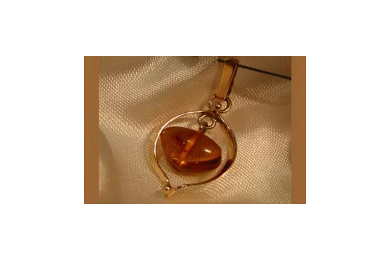 Vintage rose 14k 585 gold amber pendant vpab005