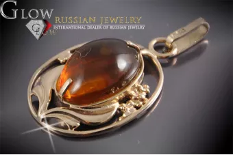 Rose soviétique russe 14k 585 pendentif ambre or vpab008