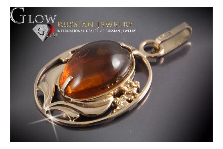 Rose soviétique russe 14k 585 pendentif ambre or vpab008