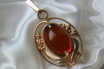 Vintage rose 14k 585 gold amber pendant vpab008