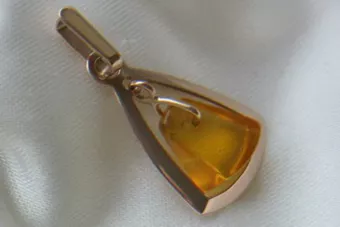 Rose soviétique russe 14k 585 pendentif ambre or vpab010