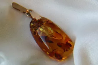 Vintage rose 14k 585 gold amber pendant vpab011