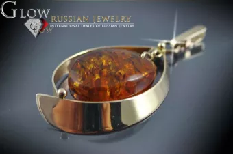 Ruso Soviet rosa 14k 585 oro ámbar colgante vpab012