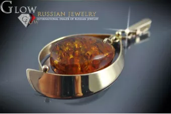 Rose soviétique russe 14k 585 pendentif ambre or vpab012