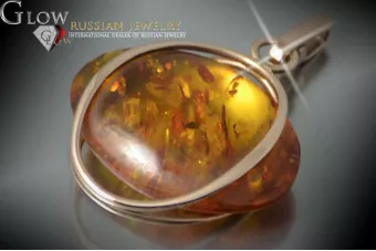 Rose soviétique russe 14k 585 pendentif ambre or vpab013