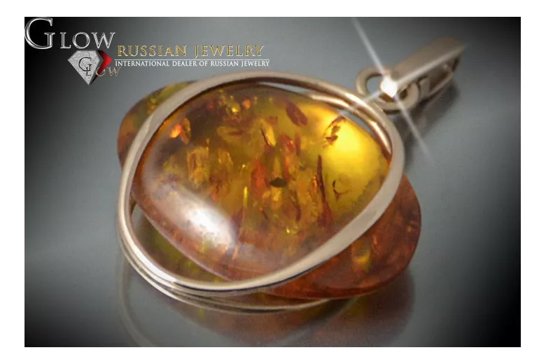 Vintage rose 14k 585 gold amber pendant vpab013