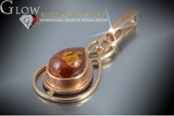 Rose soviétique russe 14k 585 pendentif ambre or vpab014