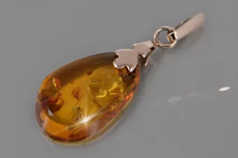 Vintage rose 14k 585 gold amber pendant vpab015