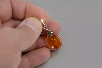 Vintage rose 14k 585 gold amber pendant vpab015