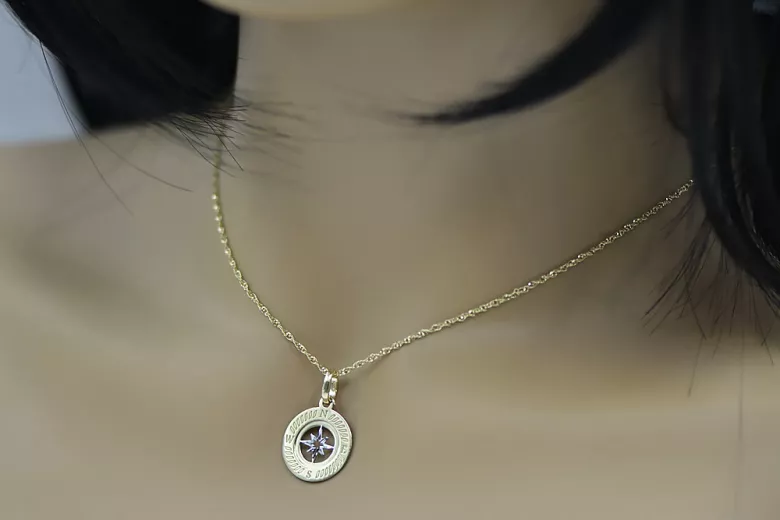 Golden Pendant Compass 14K 585 مع سلسلة CPN032YW و CC79Y