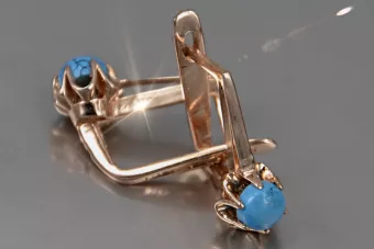 Ruso soviético rosa 14k 585 aretes de oro turquesa vetq200