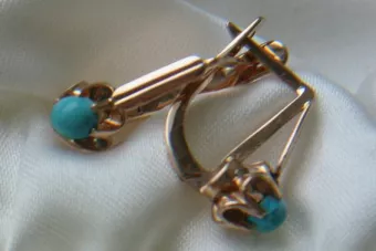 Ruso soviético rosa 14k 585 aretes de oro turquesa vetq200