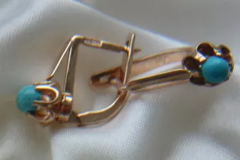 Руска съветска роза 14k 585 златни обеци тюркоаз vetq200