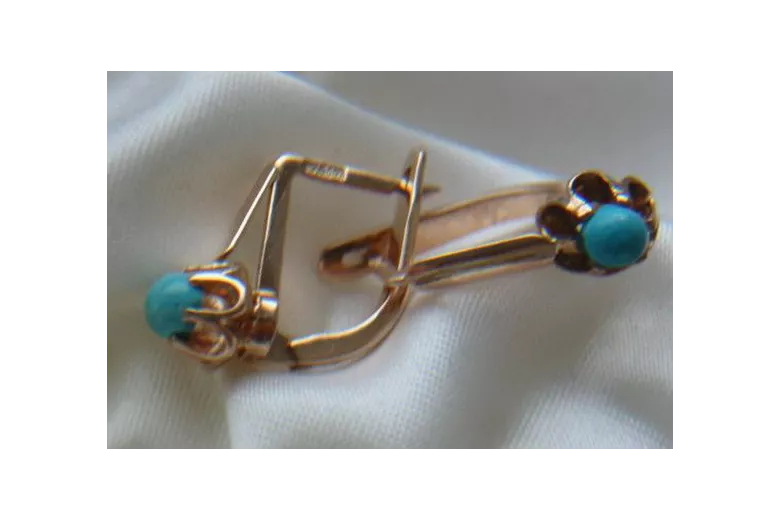 Vintage rose 14k 585 gold earrings turquoise vetq200