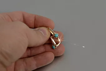 Ruso soviético rosa 14k 585 aretes de oro turquesa vetq200