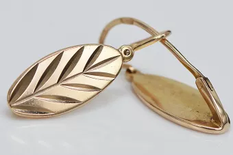 Vintage rose pink 14k 585 gold  Vintage leaf earrings ven116