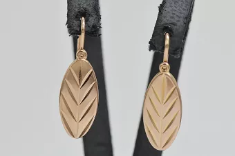 Vintage rose pink 14k 585 gold  Vintage leaf earrings ven116