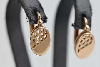 Руска роза розова съветска 14k 585 злато СССР реколта овални обеци ven123