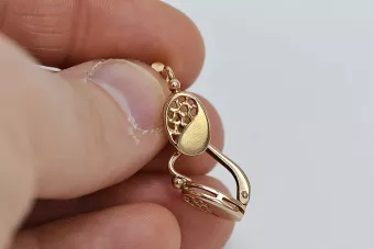 Русская роза розовая Советская 14к 585 золото СССР Винтажные овальные серьги ven123