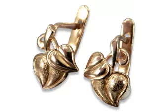 Russische Rose Rosa Sowjet 14k 585 Gold UdSSR Vintage Blatt Ohrringe ven142