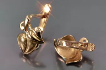 Russische Rose Rosa Sowjet 14k 585 Gold UdSSR Vintage Blatt Ohrringe ven142