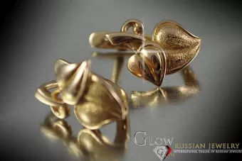 Russische Rose Rosa Sowjet 14k 585 Gold UdSSR Vintage Blatt Ohrringe ven142