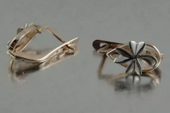 Rosa rusa rosa soviético 14k 585 oro URSS Pendientes de hoja vintage ven143