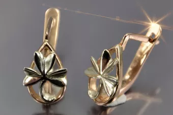 Růže růžová 14k 585 zlatých listů náušnice ven143 ruský sovětský vintage styl