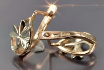 Rose rose 14k 585 Boucles d'oreilles en feuille d'or VEN143 Russe Soviétique Vintage Style
