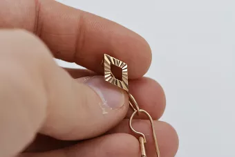 Руска роза розова съветска 14k 585 злато СССР Реколта квадратни обеци ven144