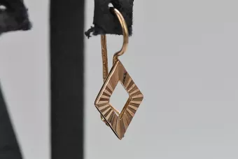 Русская роза розовая Советская 14к 585 золото СССР Винтажные квадратные серьги ven144