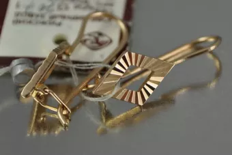 Руска роза розова съветска 14k 585 злато СССР Реколта квадратни обеци ven144