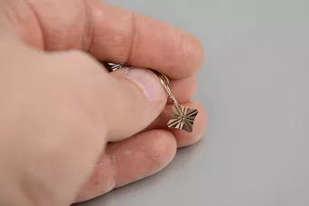 Русская роза розовая Советская 14к 585 золото СССР Винтажные квадратные серьги ven156