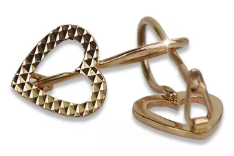 Rusă roz roz sovietic 14k 585 aur URSS Vintage cercei inima ven169