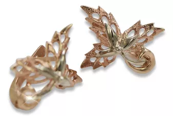 Vintage rose pink 14k 585 gold  maple leaf earrings ven177